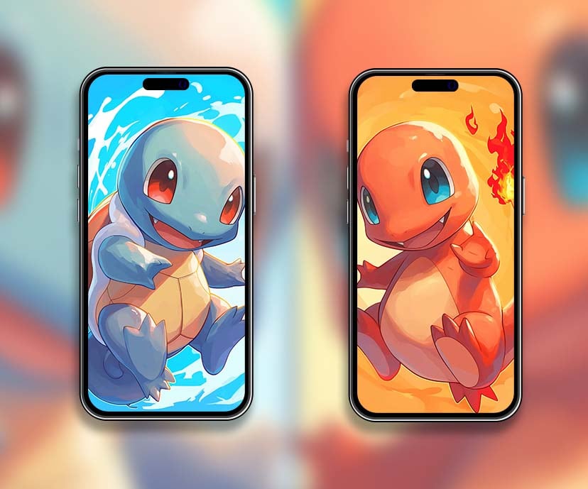 squirtle & charmander starter duo pokemon matching wallpapers collection