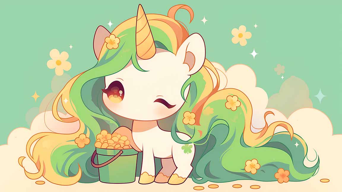 st patricks day unicorn kawaii gold coins desktop wallpaper cover