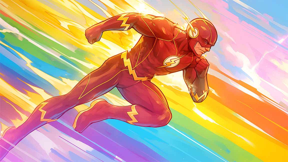 the flash running on rainbow speedforce energy desktop wallpaper cover