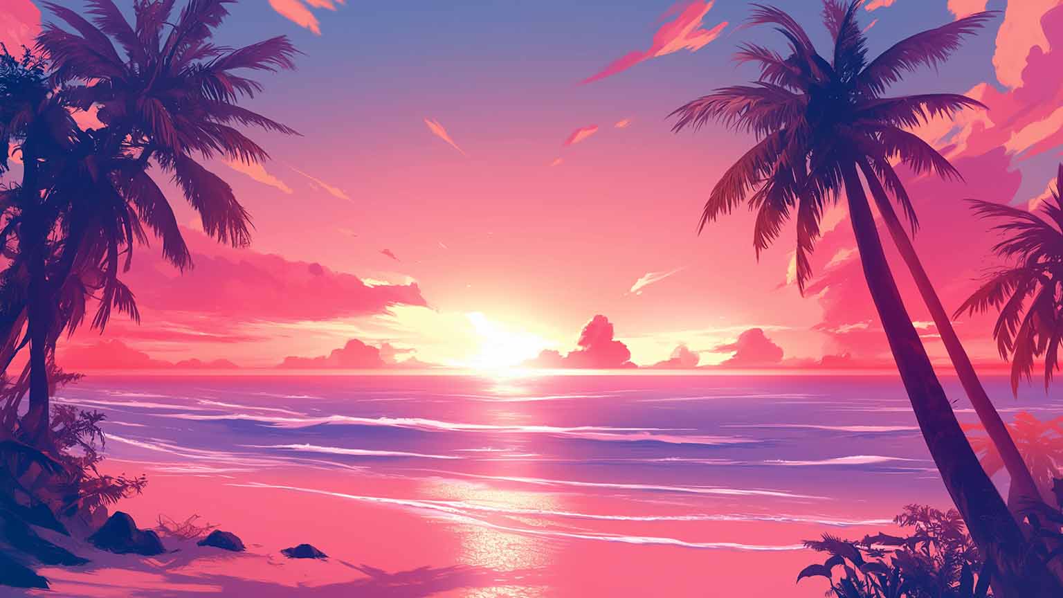 tropical beach sunset with pink sky desktop wallpaper cover