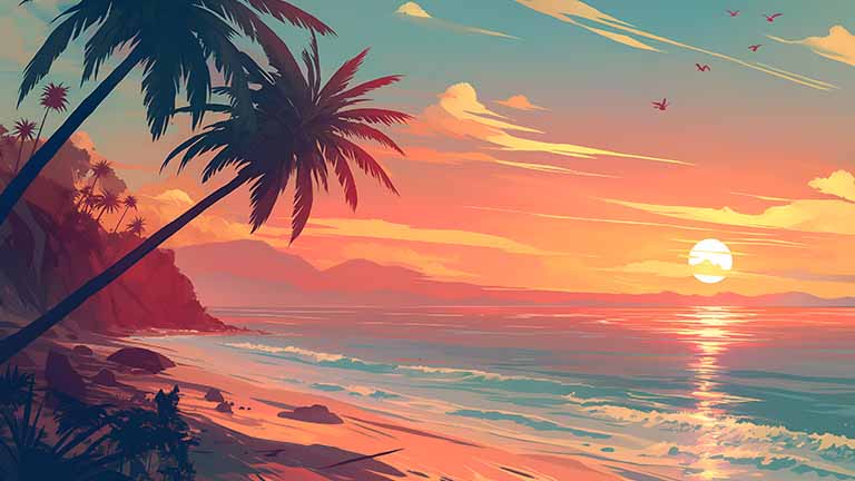 tropical island sunset desktop wallpaper cover