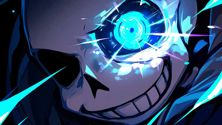 undertale sans with blue light desktop wallpaper cover