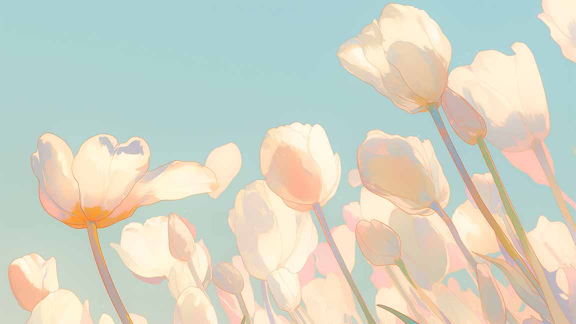 white tulips swaying spring morning sky desktop wallpaper cover