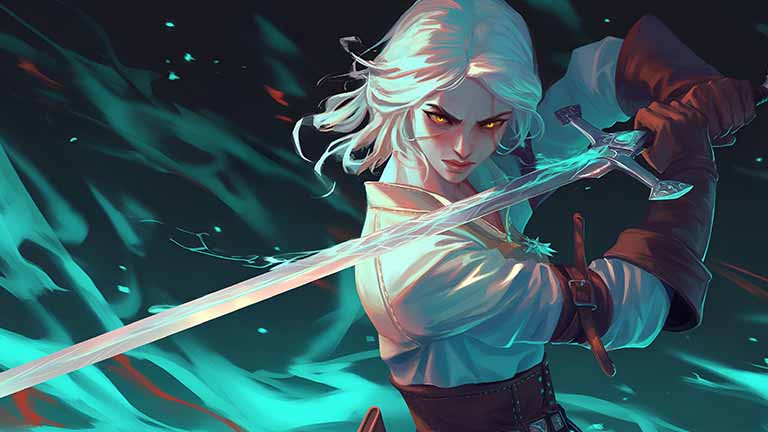 witcher ciri in action pose desktop wallpaper cover