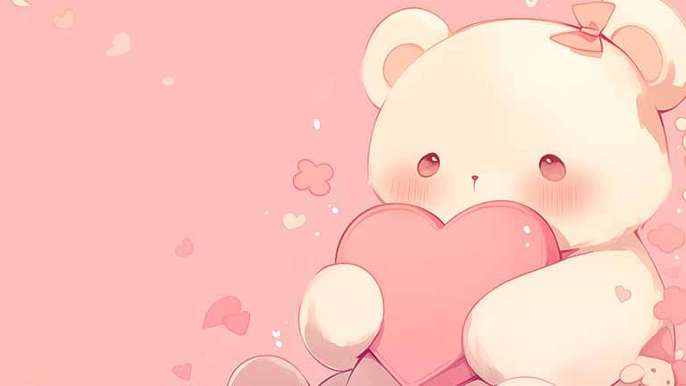 adorable bear with pink heart desktop wallpaper cover