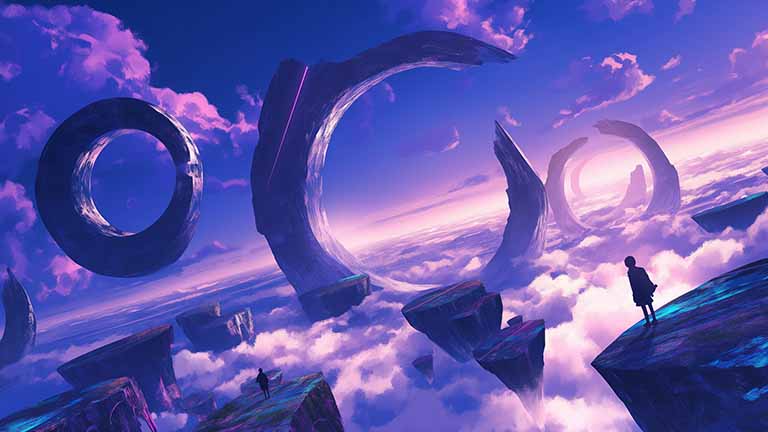 alien world sky rings desktop wallpaper cover