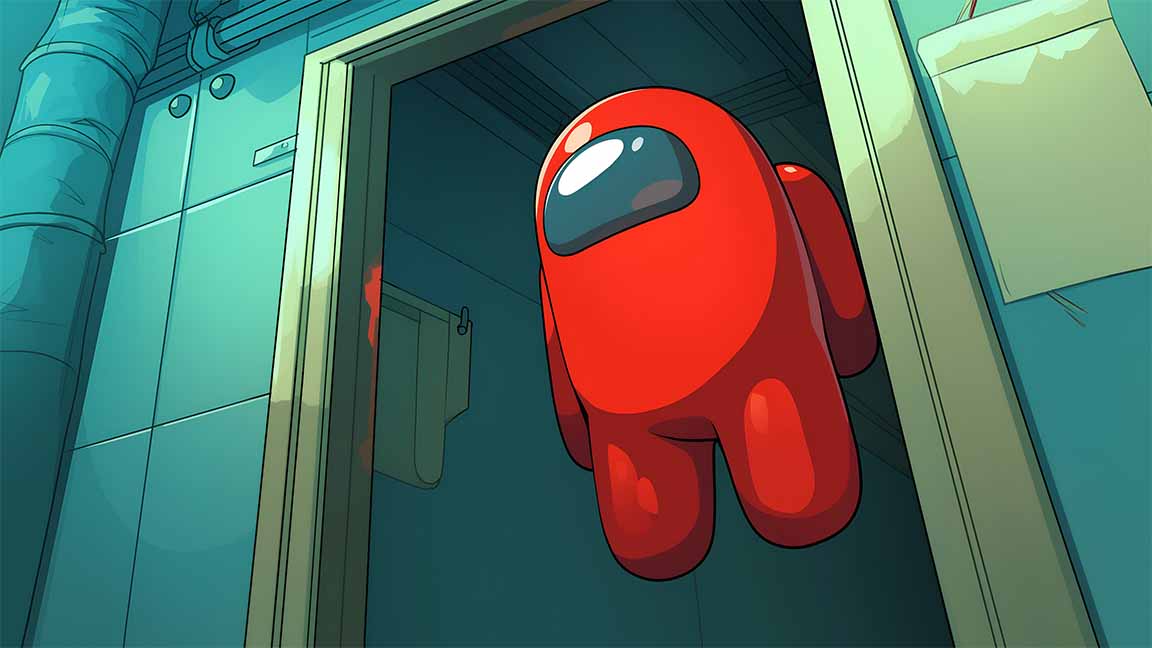 among us red crewmate door scene desktop wallpaper cover