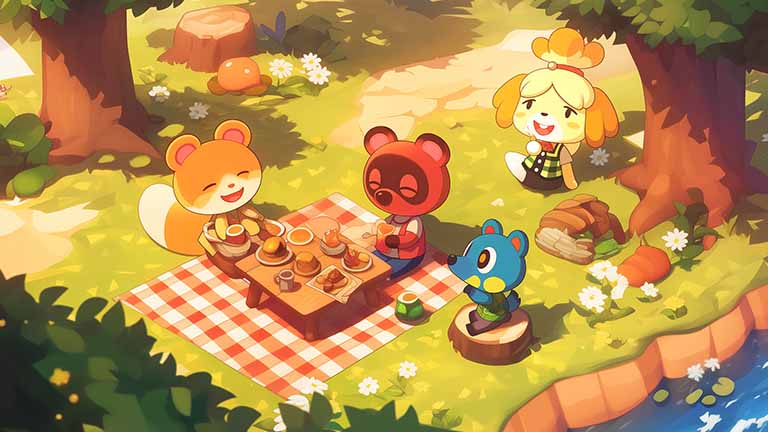 animal crossing picnic desktop wallpaper cover