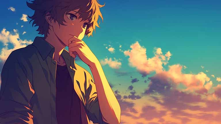 anime boy daydreaming desktop wallpaper cover