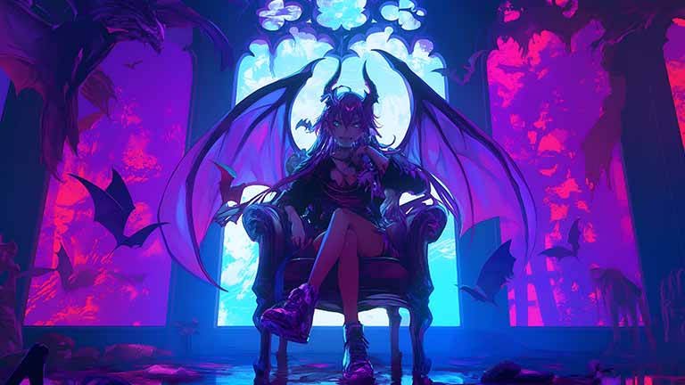 anime demon wings throne desktop wallpaper cover