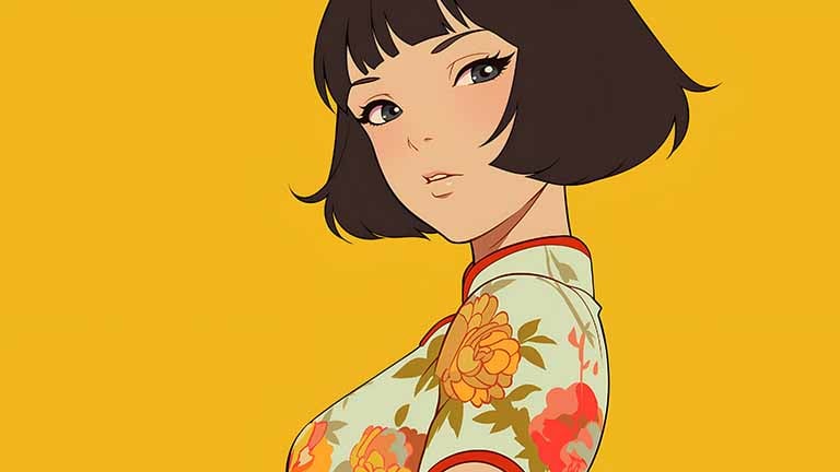 anime girl floral dress calm desktop wallpaper cover
