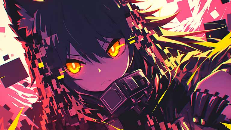 anime style cat girl pixelated world desktop wallpaper cover