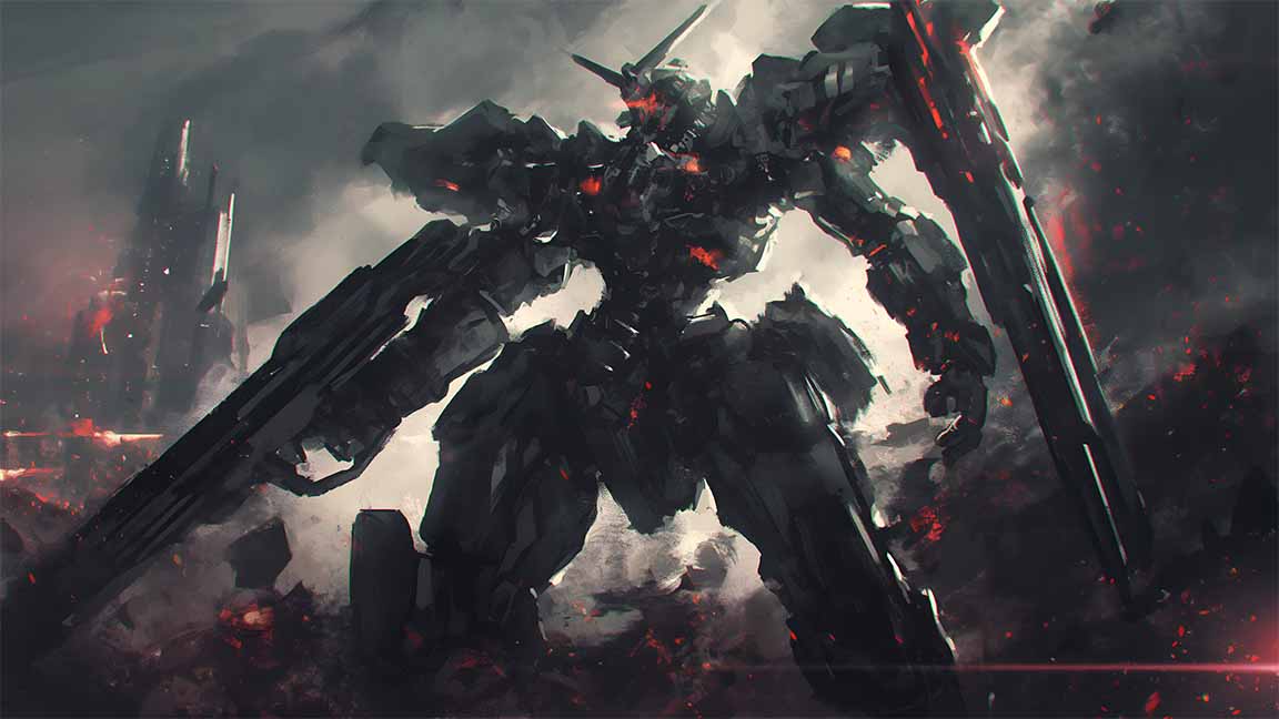 armored core black mecha battlefield desktop wallpaper cover