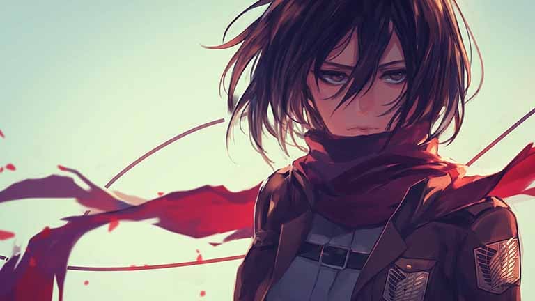 attack on titan mikasa ackerman stoic glare desktop wallpaper cover