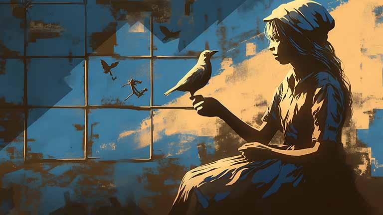 banksy girl bird hand desktop wallpaper cover