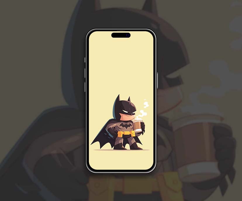 batman drikns coffee chibi beige background wallpapers collection