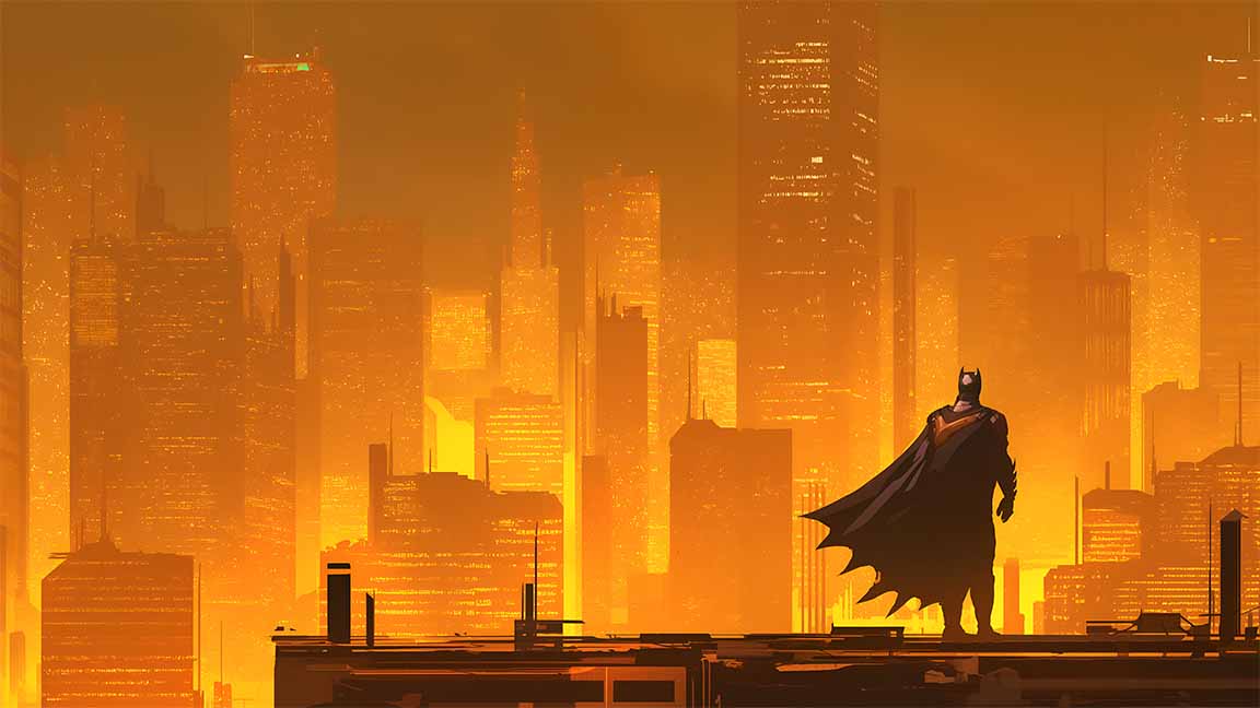 batman gotham orange sunset rooftop desktop wallpaper cover
