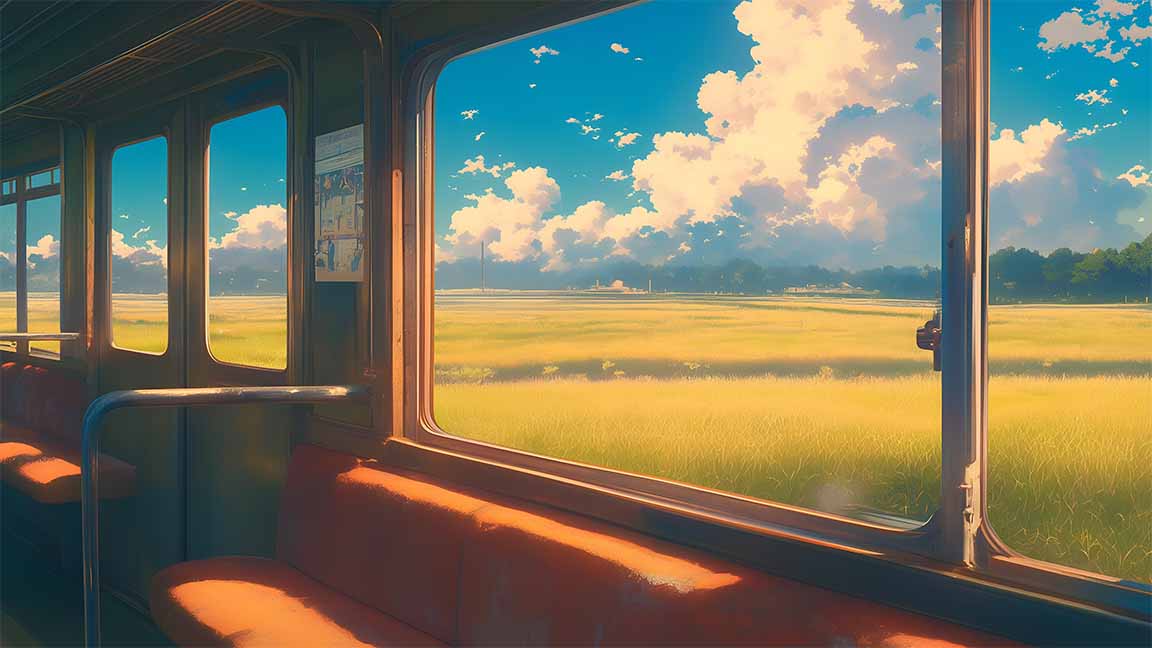 beautiful train view summer fields cozy seats desktop wallpaper cover