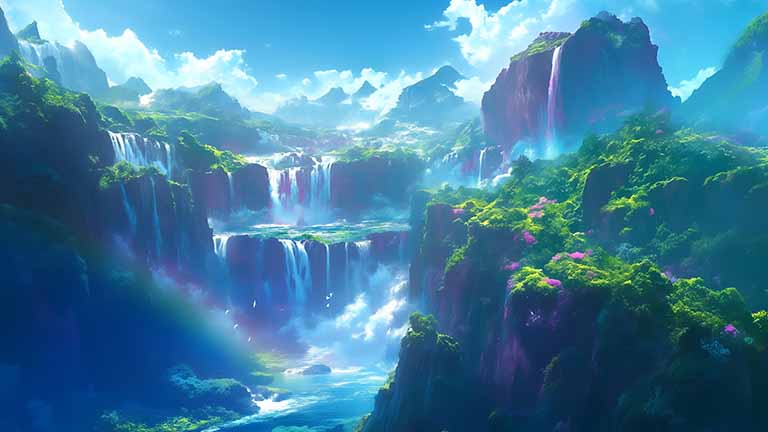 cascading water tropical paradise desktop wallpaper cover