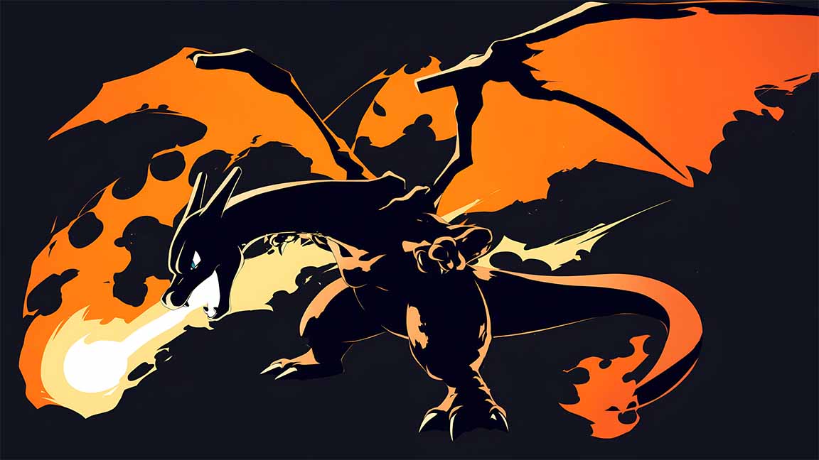 charizard flame attack dark silhouette desktop wallpaper cover