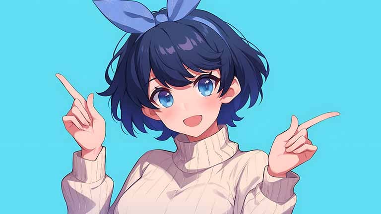 cheerful anime girl pointing fingers desktop wallpaper cover