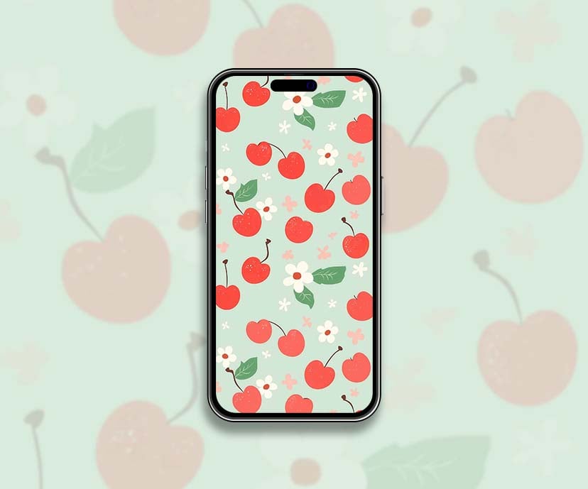 cherry flower pattern cute mint wallpapers collection