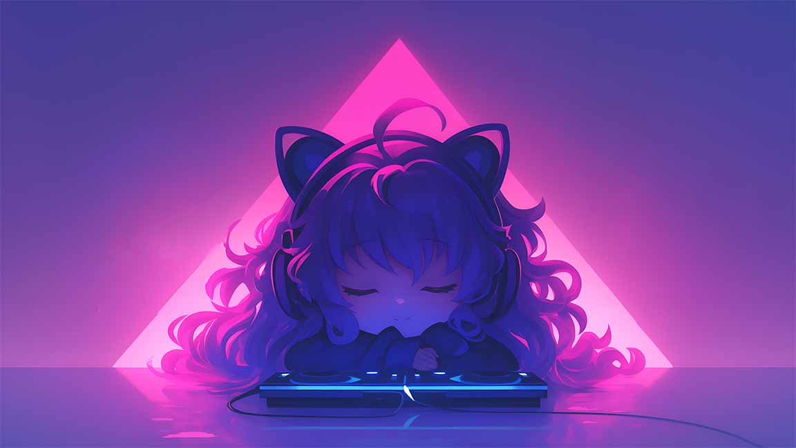 chibi anime dj girl glow desktop wallpaper cover