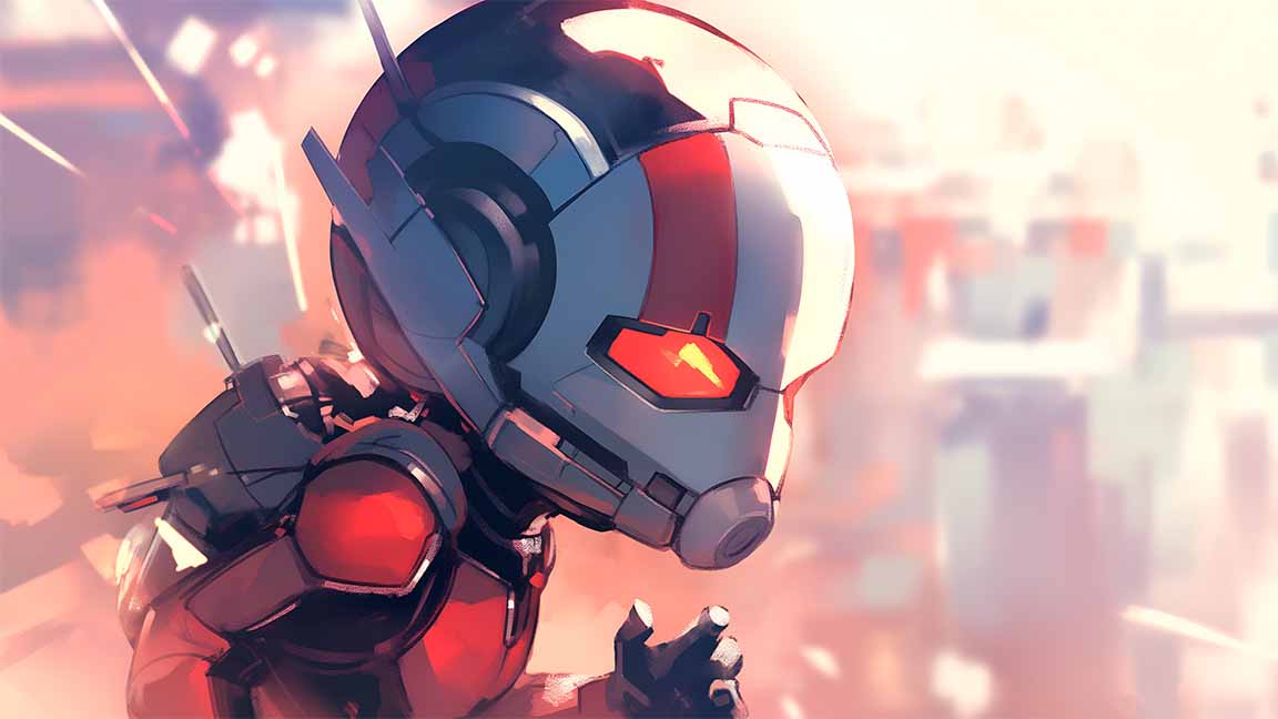 chibi ant man glow city blur desktop wallpaper cover