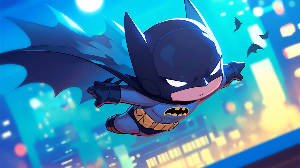 chibi batman flying cityscape blur desktop wallpaper cover