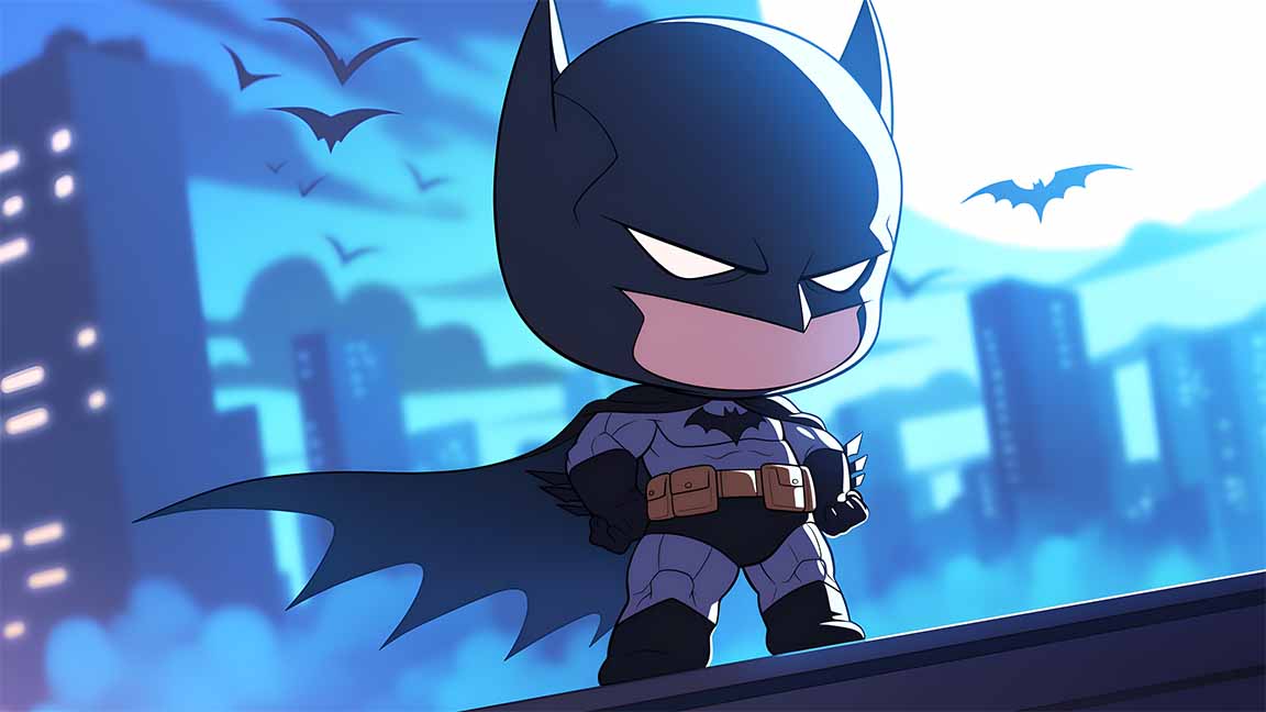 chibi batman rooftop silhouette desktop wallpaper cover