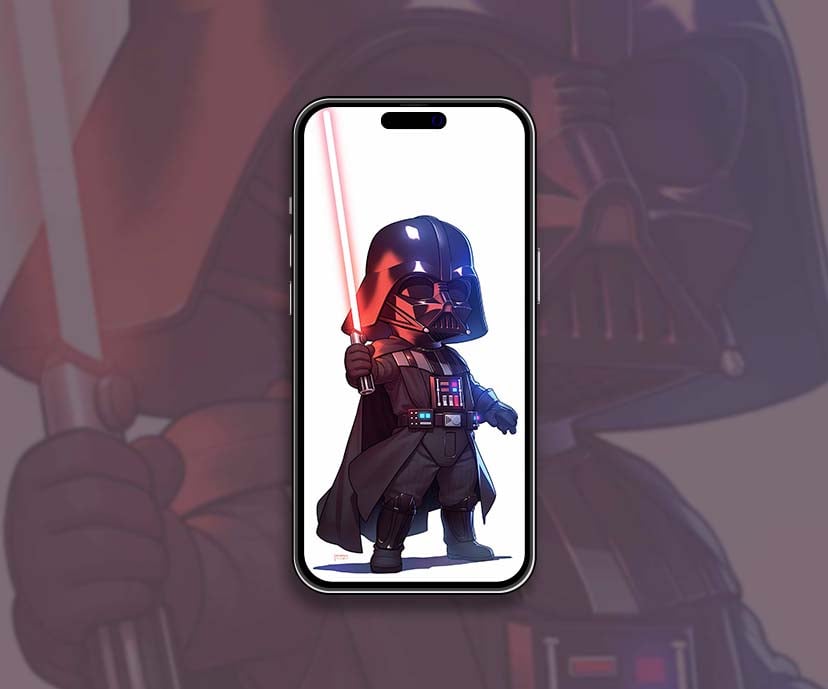 chibi darth vader red lightsaber cartoon style wallpapers collection