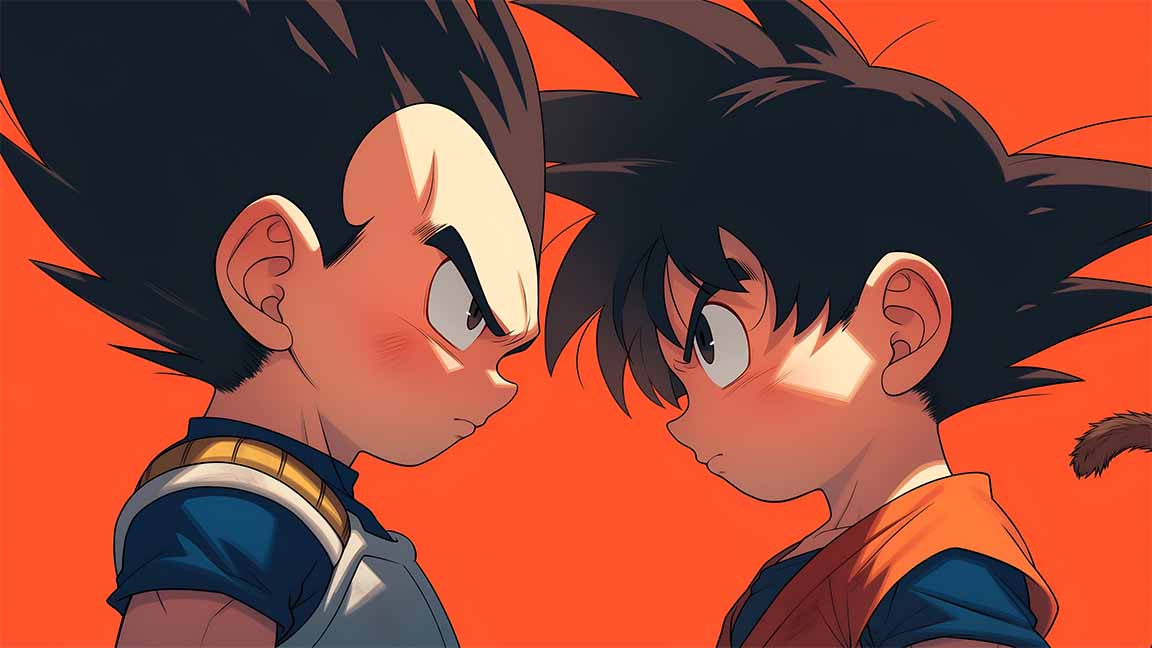 chibi goku and vegeta faceoff dragon ball desktop wallpaper cover