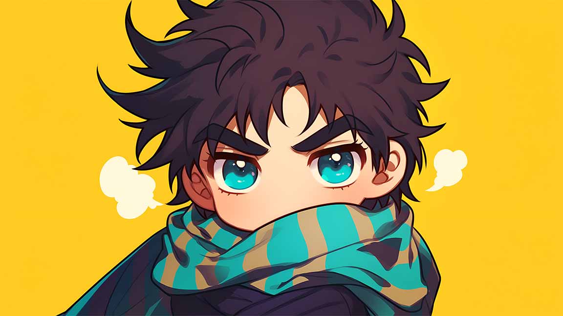 chibi joseph joestar scarf bright yellow scene desktop wallpaper cover
