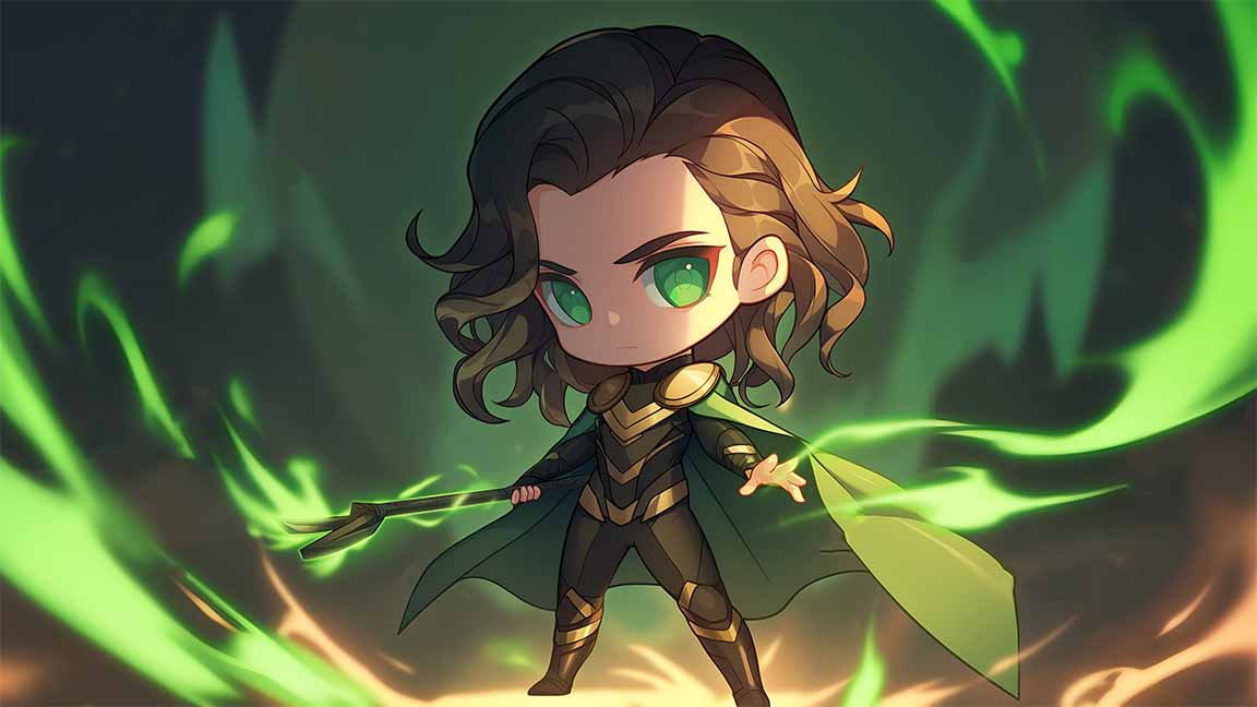 chibi loki green magic marvel desktop wallpaper cover