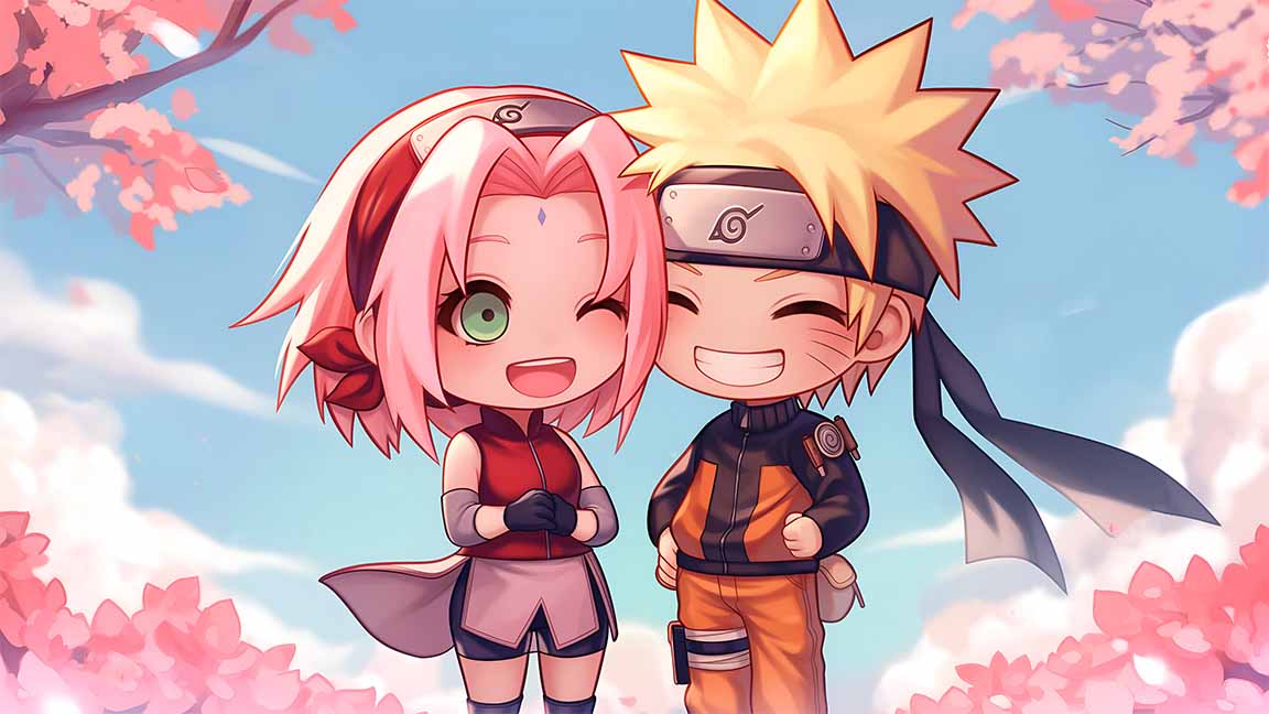 chibi naruto and sakura spring desktop wallpaper cover