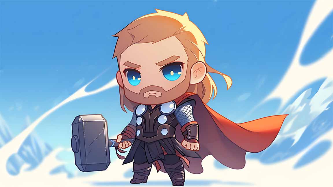 chibi thor mjolnir heroic strike desktop wallpaper cover