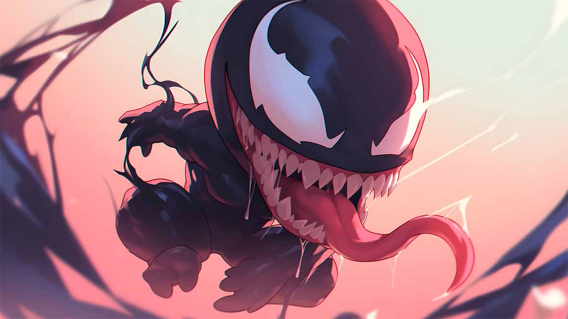 chibi venom tongue out symbiote desktop wallpaper cover