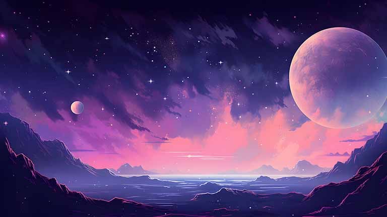 cosmic landscape two moons desktop wallpaper cover