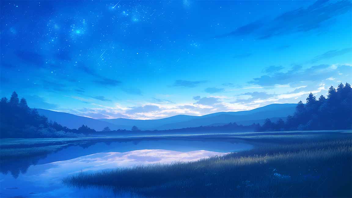 countryside starry night reflection blue tranquil desktop wallpaper cover