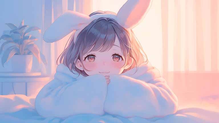 cute anime girl bunny ears desktop wallpaper cover