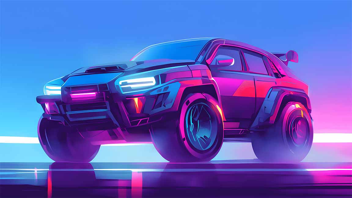 cyberpunk suv car neon glow desktop wallpaper cover