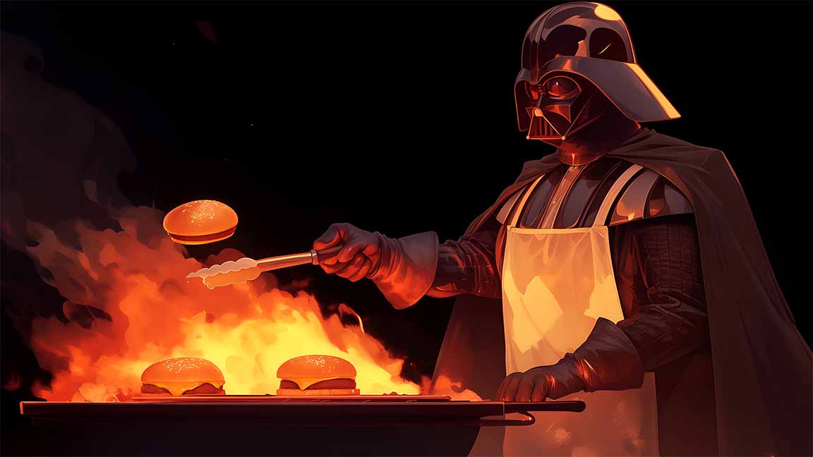 darth vader bbq burgers grilling flames desktop wallpaper cover