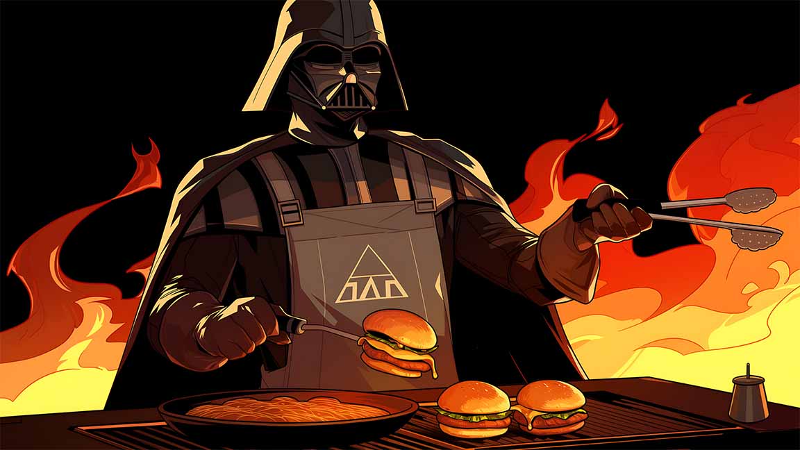 darth vader grilling burger party desktop wallpaper cover