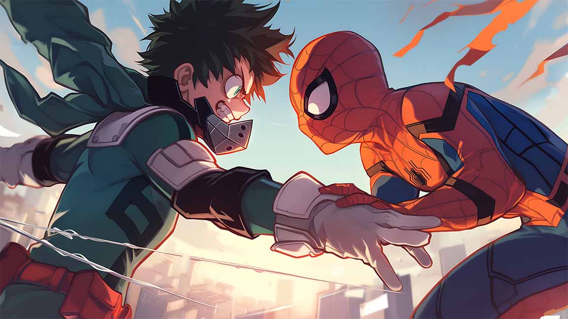 deku vs spiderman anime marvel showdown desktop wallpaper cover