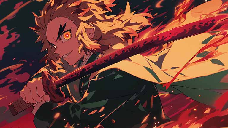 demon slayer rengoku pillar of flame desktop wallpaper cover
