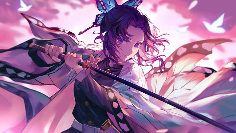 demon slayer shinobu kocho butterfly dance desktop wallpaper cover