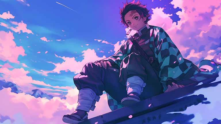 demon slayer tanjiro sky gaze desktop wallpaper cover