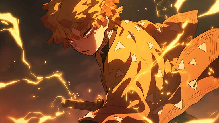 demon slayer zenitsu thunder breathing first form desktop wallpaper cover