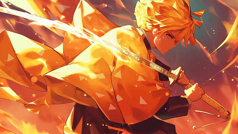 demon slayer zenitsu thunder clap desktop wallpaper cover