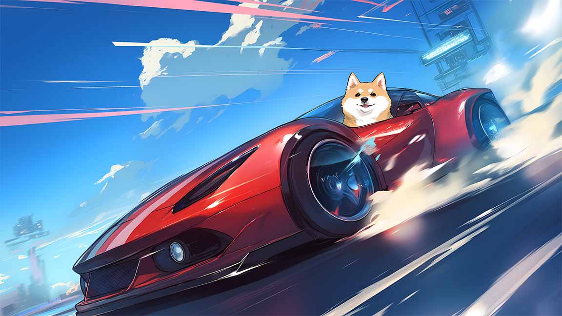 doge racing supercar meme desktop wallpaper cover